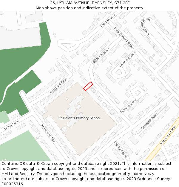 36, LYTHAM AVENUE, BARNSLEY, S71 2RF: Location map and indicative extent of plot