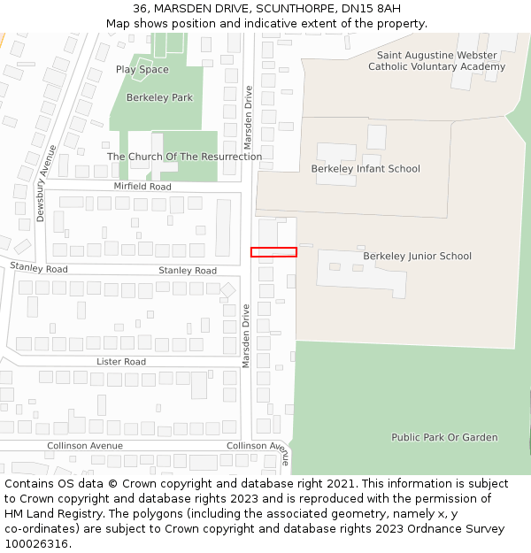 36, MARSDEN DRIVE, SCUNTHORPE, DN15 8AH: Location map and indicative extent of plot