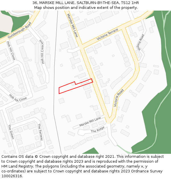 36, MARSKE MILL LANE, SALTBURN-BY-THE-SEA, TS12 1HR: Location map and indicative extent of plot