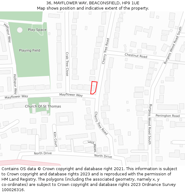 36, MAYFLOWER WAY, BEACONSFIELD, HP9 1UE: Location map and indicative extent of plot