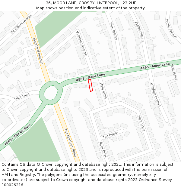 36, MOOR LANE, CROSBY, LIVERPOOL, L23 2UF: Location map and indicative extent of plot