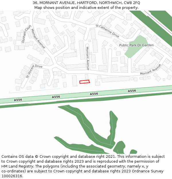 36, MORNANT AVENUE, HARTFORD, NORTHWICH, CW8 2FQ: Location map and indicative extent of plot