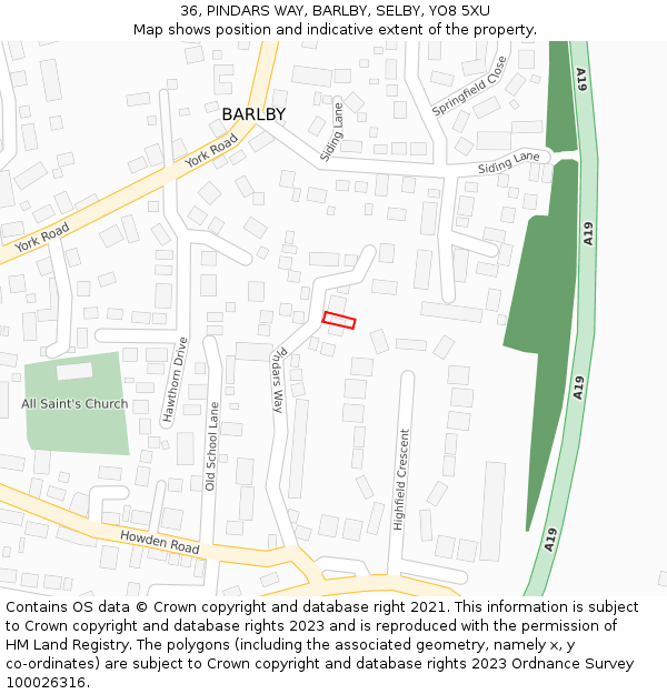 36, PINDARS WAY, BARLBY, SELBY, YO8 5XU: Location map and indicative extent of plot