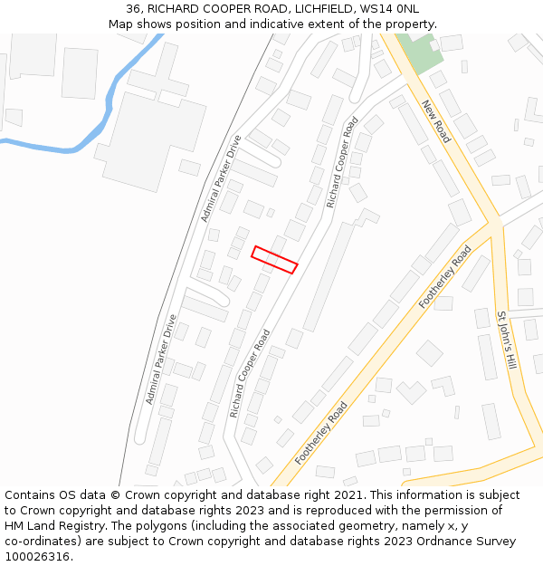 36, RICHARD COOPER ROAD, LICHFIELD, WS14 0NL: Location map and indicative extent of plot