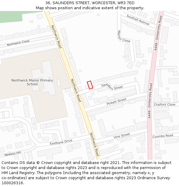 36, SAUNDERS STREET, WORCESTER, WR3 7ED: Location map and indicative extent of plot