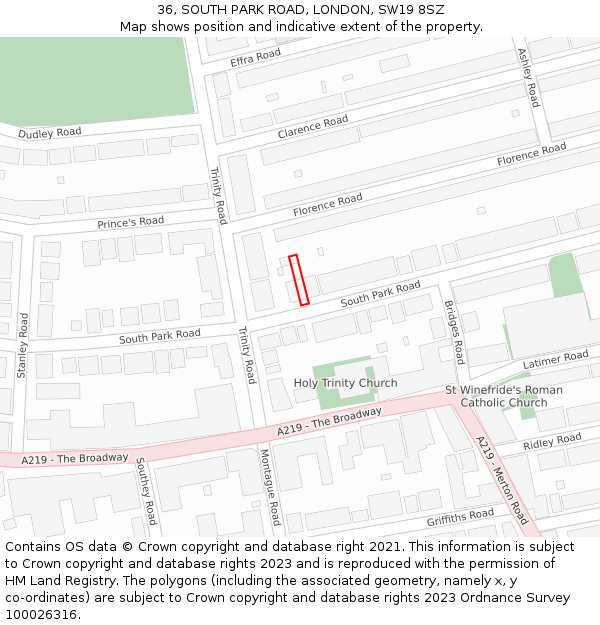 36, SOUTH PARK ROAD, LONDON, SW19 8SZ: Location map and indicative extent of plot