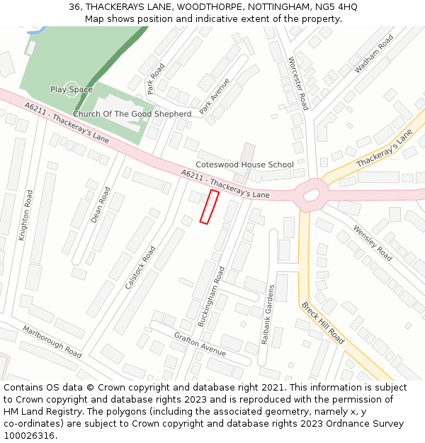 36, THACKERAYS LANE, WOODTHORPE, NOTTINGHAM, NG5 4HQ: Location map and indicative extent of plot