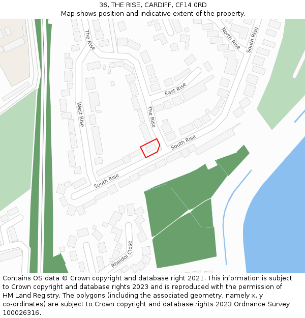 36, THE RISE, CARDIFF, CF14 0RD: Location map and indicative extent of plot