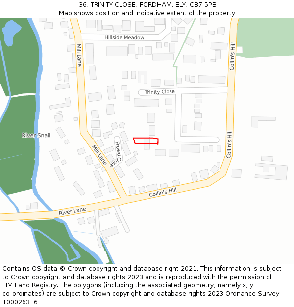 36, TRINITY CLOSE, FORDHAM, ELY, CB7 5PB: Location map and indicative extent of plot