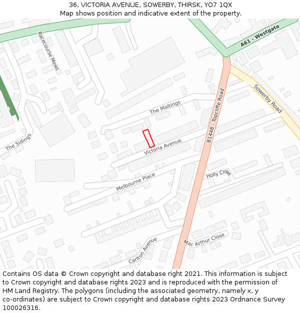 36, VICTORIA AVENUE, SOWERBY, THIRSK, YO7 1QX: Location map and indicative extent of plot