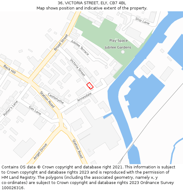 36, VICTORIA STREET, ELY, CB7 4BL: Location map and indicative extent of plot