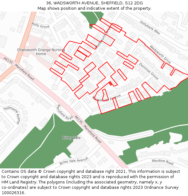 36, WADSWORTH AVENUE, SHEFFIELD, S12 2DG: Location map and indicative extent of plot