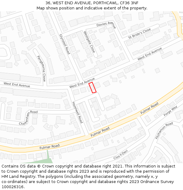 36, WEST END AVENUE, PORTHCAWL, CF36 3NF: Location map and indicative extent of plot