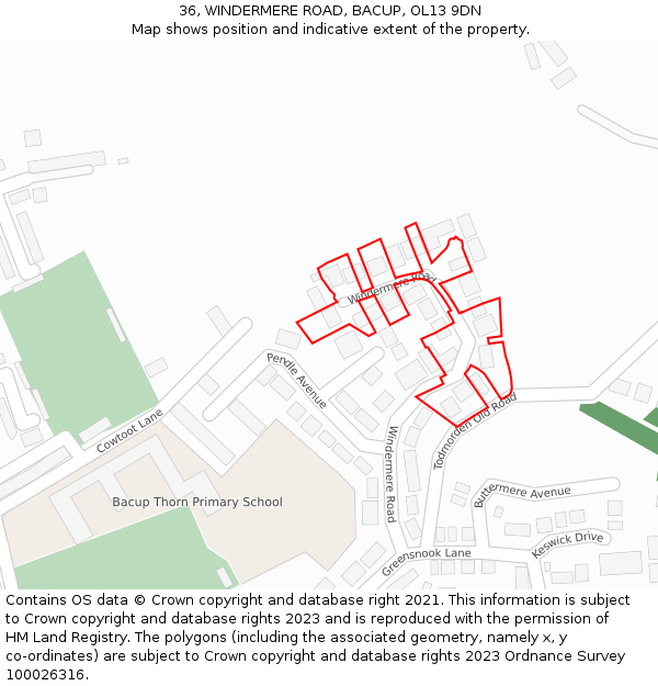 36, WINDERMERE ROAD, BACUP, OL13 9DN: Location map and indicative extent of plot