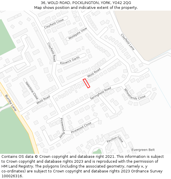 36, WOLD ROAD, POCKLINGTON, YORK, YO42 2QG: Location map and indicative extent of plot