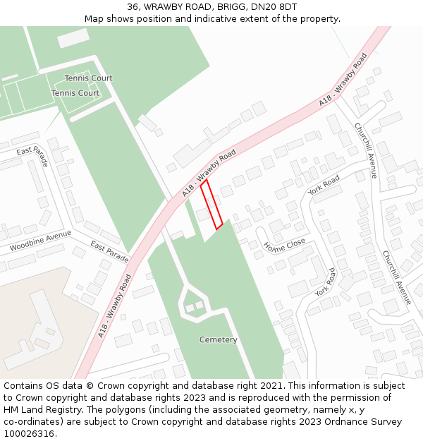 36, WRAWBY ROAD, BRIGG, DN20 8DT: Location map and indicative extent of plot