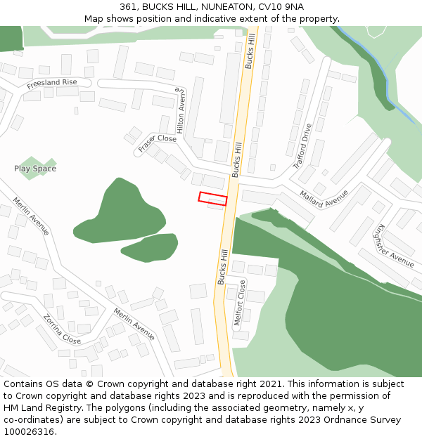 361, BUCKS HILL, NUNEATON, CV10 9NA: Location map and indicative extent of plot