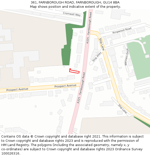 361, FARNBOROUGH ROAD, FARNBOROUGH, GU14 8BA: Location map and indicative extent of plot