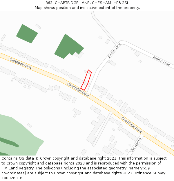 363, CHARTRIDGE LANE, CHESHAM, HP5 2SL: Location map and indicative extent of plot