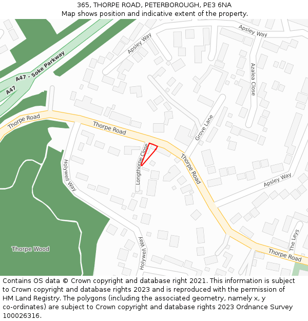 365, THORPE ROAD, PETERBOROUGH, PE3 6NA: Location map and indicative extent of plot