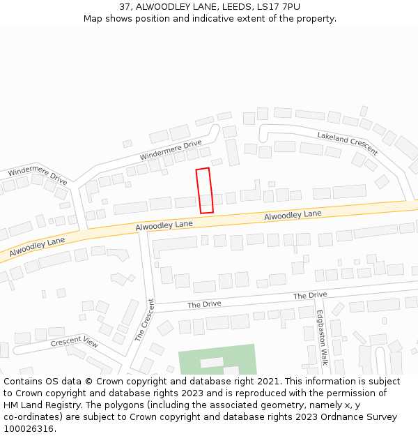 37, ALWOODLEY LANE, LEEDS, LS17 7PU: Location map and indicative extent of plot