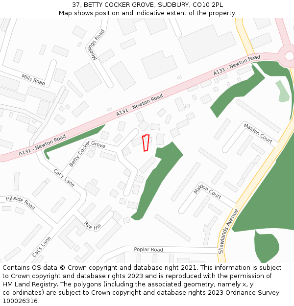 37, BETTY COCKER GROVE, SUDBURY, CO10 2PL: Location map and indicative extent of plot