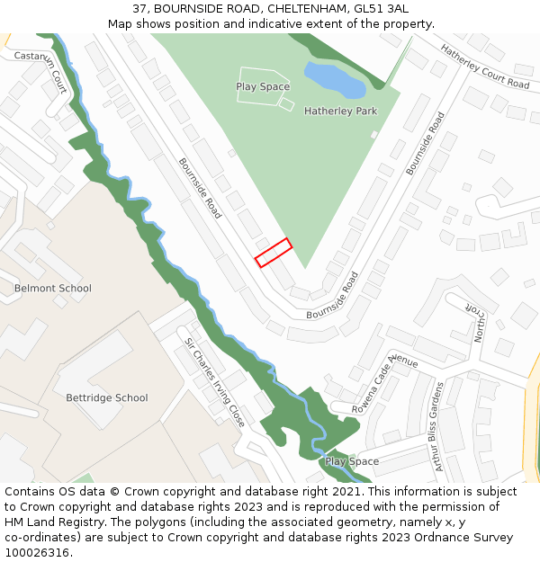 37, BOURNSIDE ROAD, CHELTENHAM, GL51 3AL: Location map and indicative extent of plot