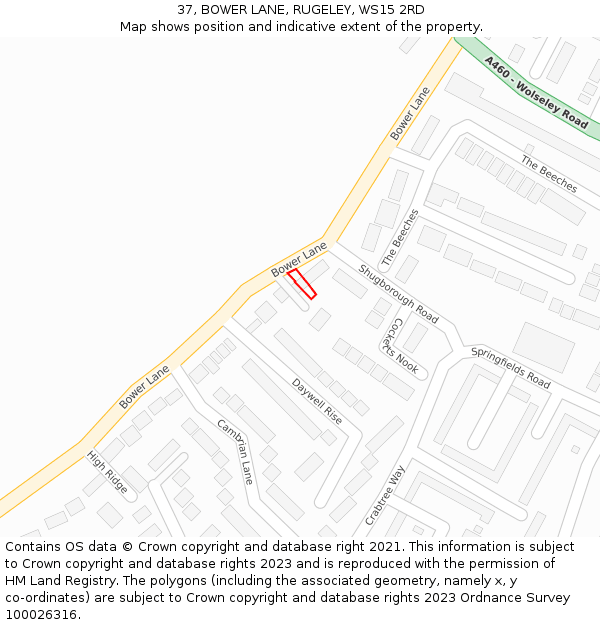 37, BOWER LANE, RUGELEY, WS15 2RD: Location map and indicative extent of plot
