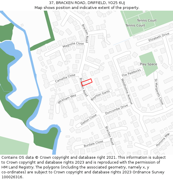 37, BRACKEN ROAD, DRIFFIELD, YO25 6UJ: Location map and indicative extent of plot