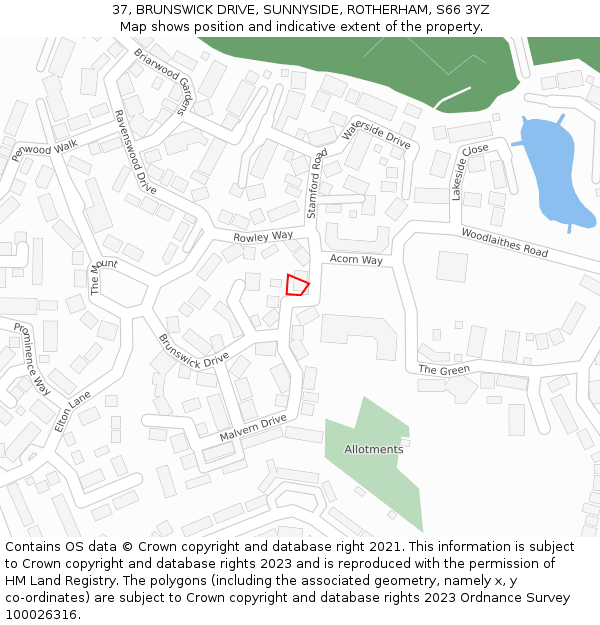 37, BRUNSWICK DRIVE, SUNNYSIDE, ROTHERHAM, S66 3YZ: Location map and indicative extent of plot