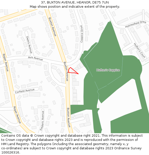 37, BUXTON AVENUE, HEANOR, DE75 7UN: Location map and indicative extent of plot