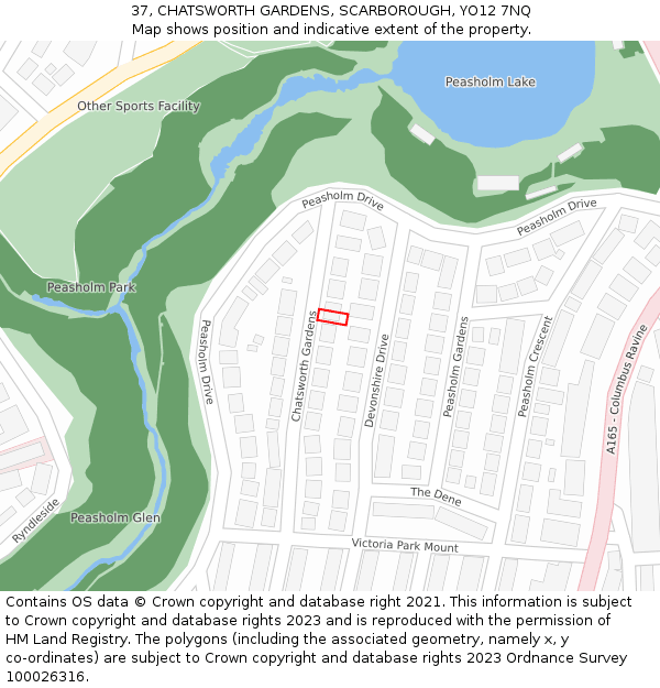 37, CHATSWORTH GARDENS, SCARBOROUGH, YO12 7NQ: Location map and indicative extent of plot