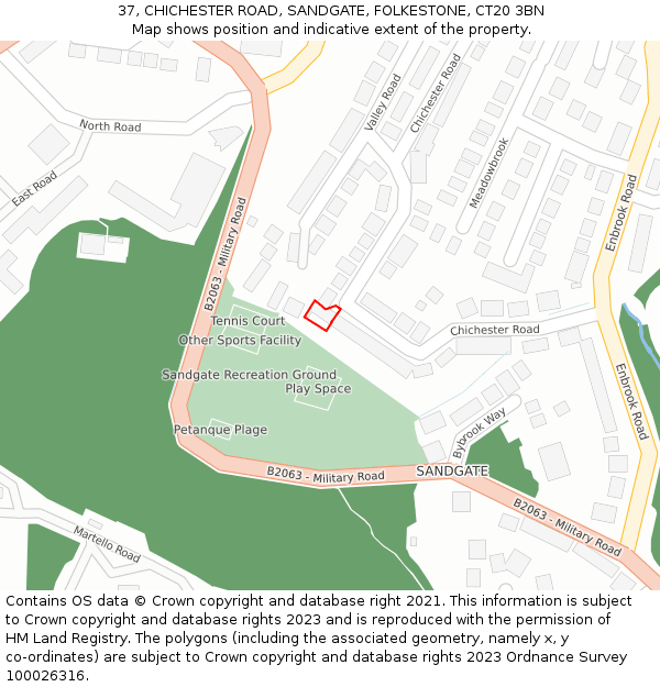 37, CHICHESTER ROAD, SANDGATE, FOLKESTONE, CT20 3BN: Location map and indicative extent of plot