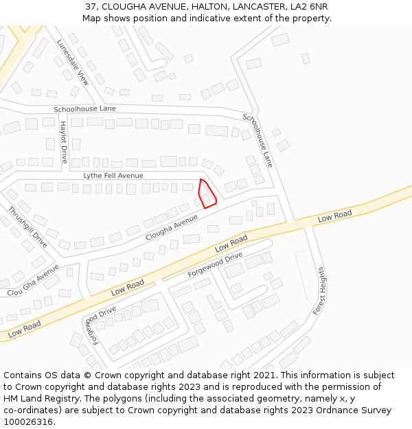 37, CLOUGHA AVENUE, HALTON, LANCASTER, LA2 6NR: Location map and indicative extent of plot