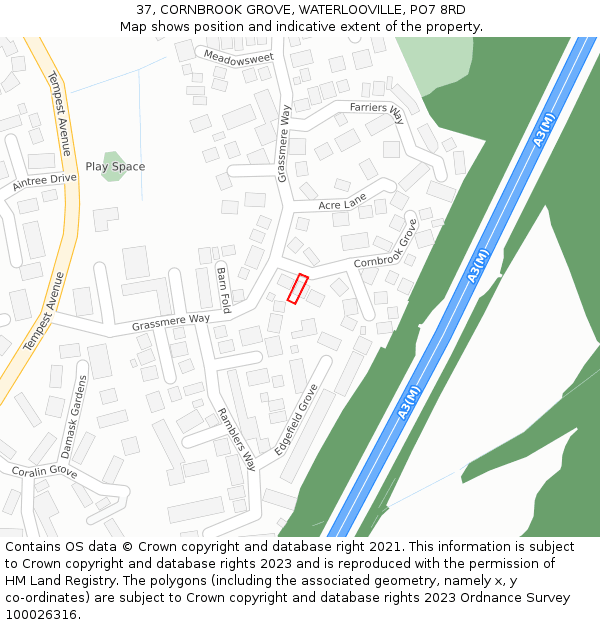 37, CORNBROOK GROVE, WATERLOOVILLE, PO7 8RD: Location map and indicative extent of plot