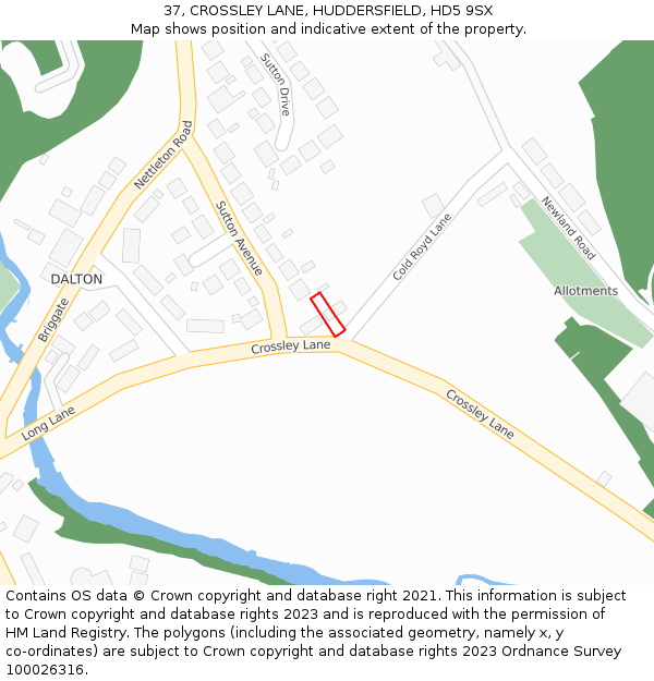 37, CROSSLEY LANE, HUDDERSFIELD, HD5 9SX: Location map and indicative extent of plot