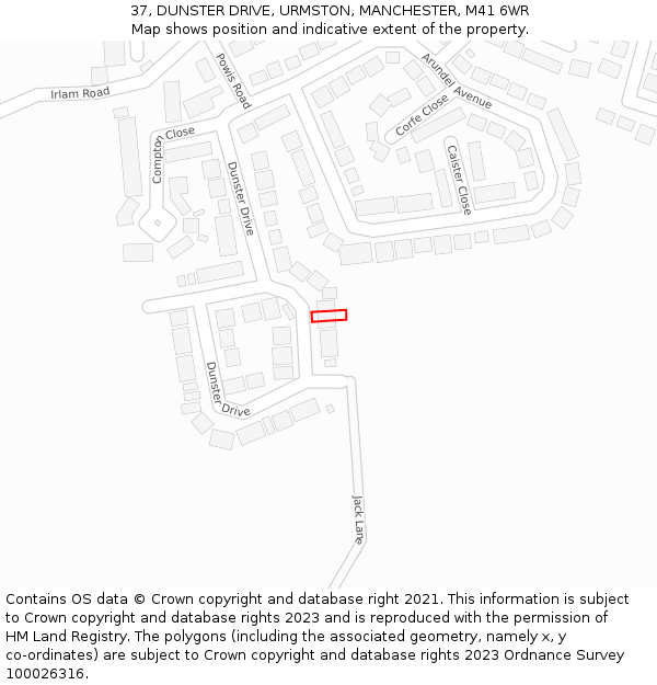 37, DUNSTER DRIVE, URMSTON, MANCHESTER, M41 6WR: Location map and indicative extent of plot