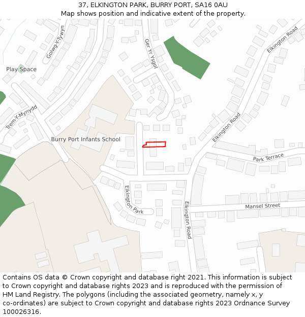 37, ELKINGTON PARK, BURRY PORT, SA16 0AU: Location map and indicative extent of plot