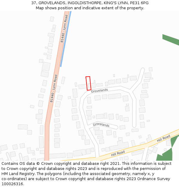 37, GROVELANDS, INGOLDISTHORPE, KING'S LYNN, PE31 6PG: Location map and indicative extent of plot