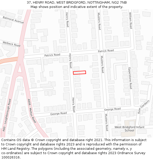 37, HENRY ROAD, WEST BRIDGFORD, NOTTINGHAM, NG2 7NB: Location map and indicative extent of plot