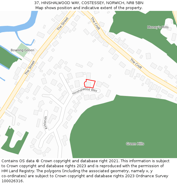 37, HINSHALWOOD WAY, COSTESSEY, NORWICH, NR8 5BN: Location map and indicative extent of plot