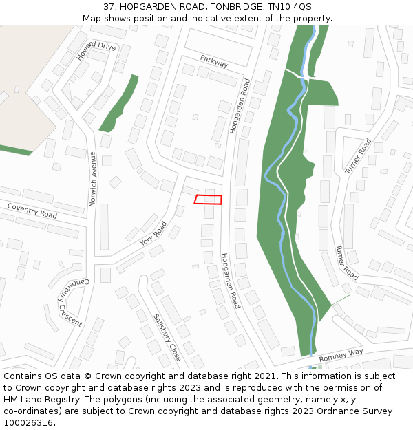 37, HOPGARDEN ROAD, TONBRIDGE, TN10 4QS: Location map and indicative extent of plot