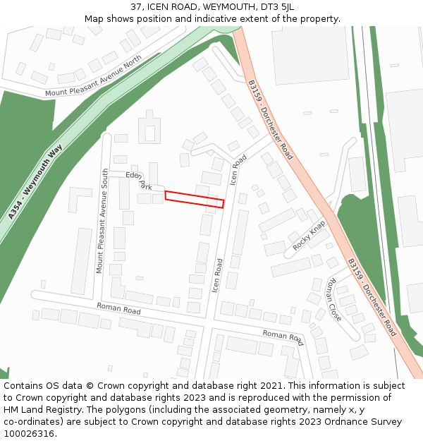 37, ICEN ROAD, WEYMOUTH, DT3 5JL: Location map and indicative extent of plot