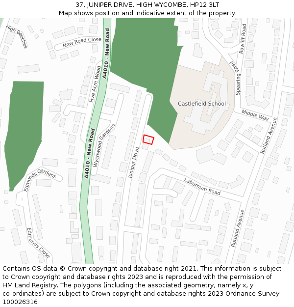 37, JUNIPER DRIVE, HIGH WYCOMBE, HP12 3LT: Location map and indicative extent of plot