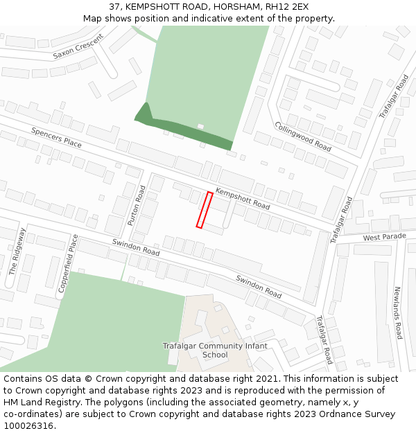 37, KEMPSHOTT ROAD, HORSHAM, RH12 2EX: Location map and indicative extent of plot