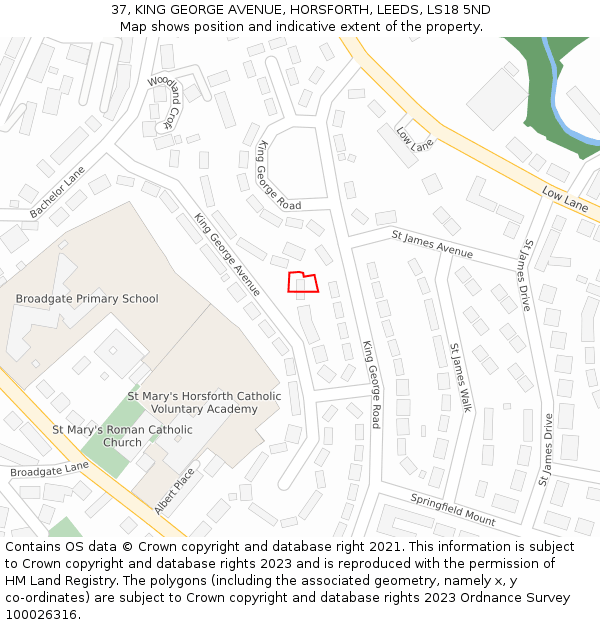 37, KING GEORGE AVENUE, HORSFORTH, LEEDS, LS18 5ND: Location map and indicative extent of plot