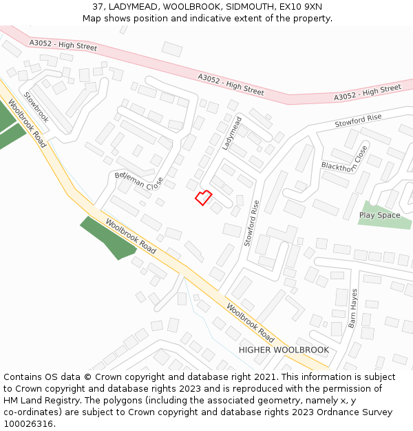 37, LADYMEAD, WOOLBROOK, SIDMOUTH, EX10 9XN: Location map and indicative extent of plot