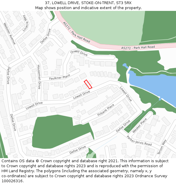37, LOWELL DRIVE, STOKE-ON-TRENT, ST3 5RX: Location map and indicative extent of plot