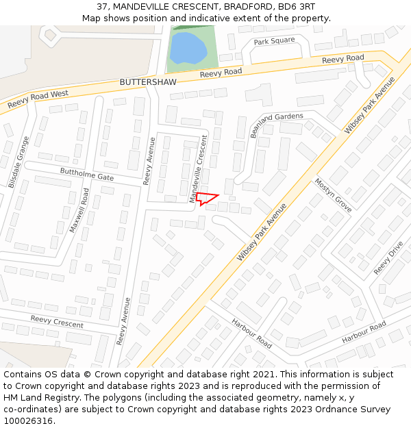 37, MANDEVILLE CRESCENT, BRADFORD, BD6 3RT: Location map and indicative extent of plot