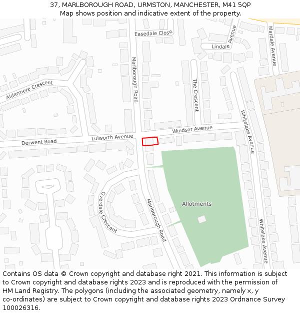 37, MARLBOROUGH ROAD, URMSTON, MANCHESTER, M41 5QP: Location map and indicative extent of plot